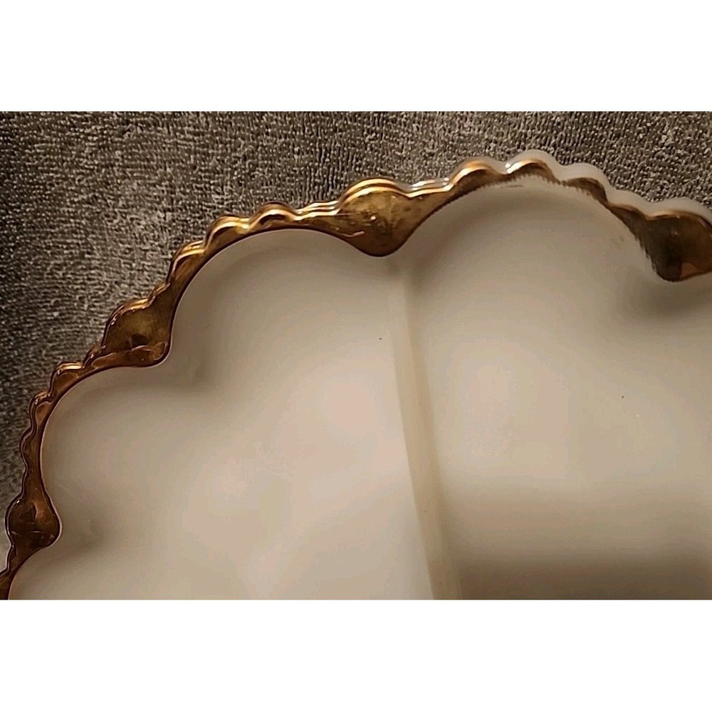 Fire King Anchor Hocking Milk Glass Divided Relish Plate w/Gold Trim Anniversary - Picture 2 of 4
